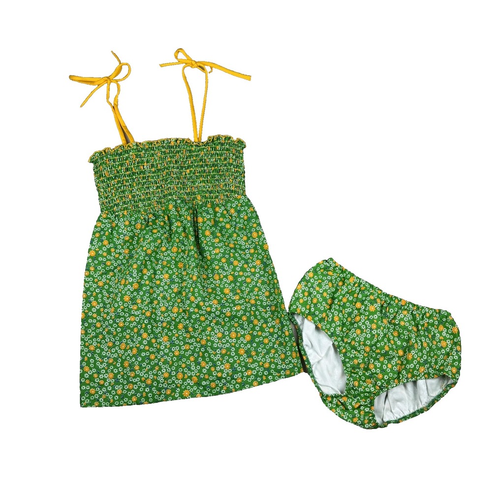 Vtg JCPenney Tankini Swim Suit Juniors 13 Green Floral 2 Piece USA 70s 80s Retro